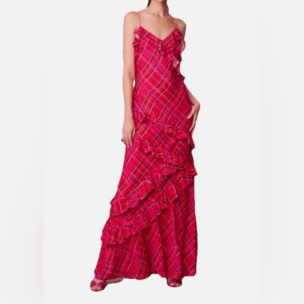 LoveShackFancy Rialto Pink Red Plaid Ruffle Dress Size 4